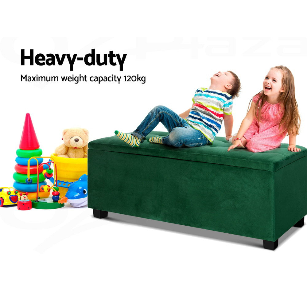 Storage Ottoman Blanket Box Velvet Foot Stool Rest Chest Couch Toy Green - image4