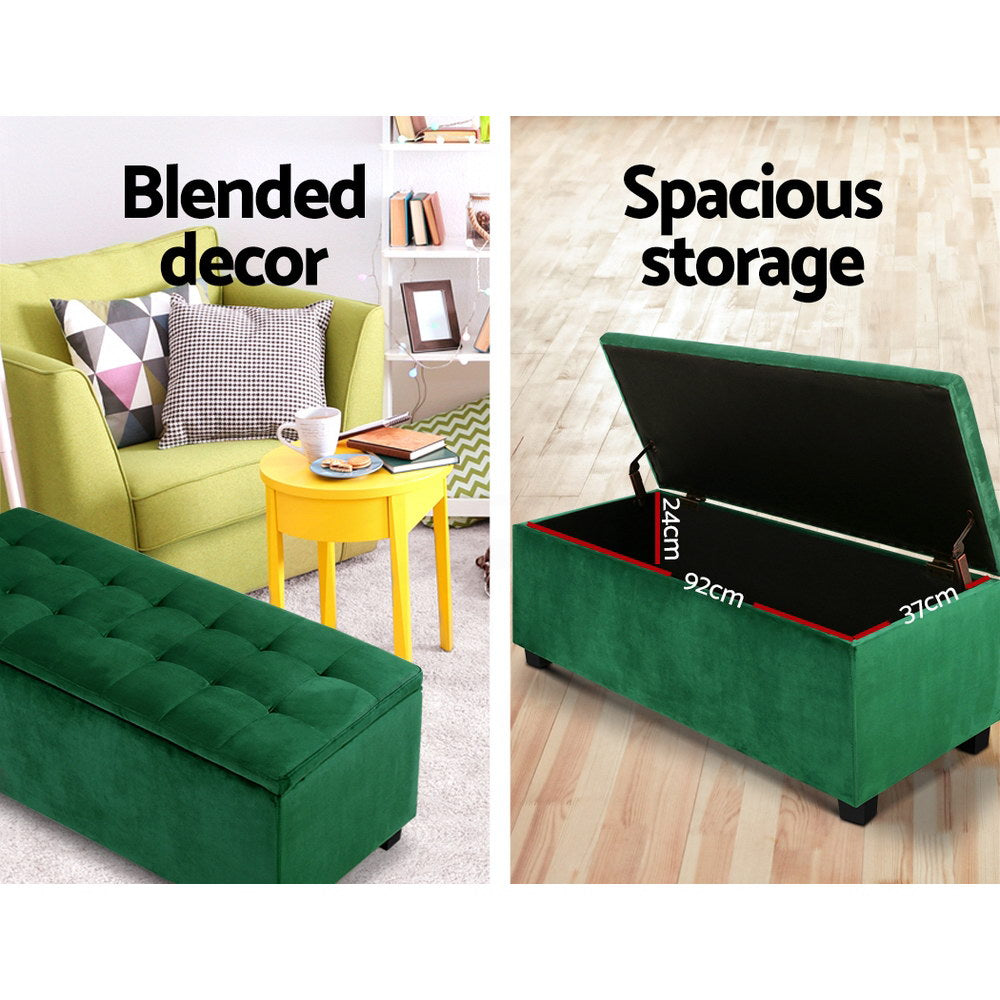 Storage Ottoman Blanket Box Velvet Foot Stool Rest Chest Couch Toy Green - image5