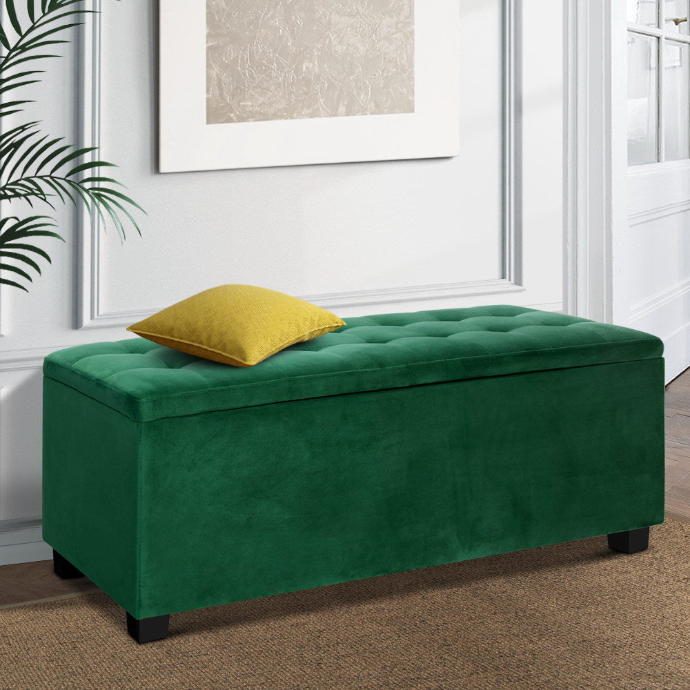 Storage Ottoman Blanket Box Velvet Foot Stool Rest Chest Couch Toy Green - image7