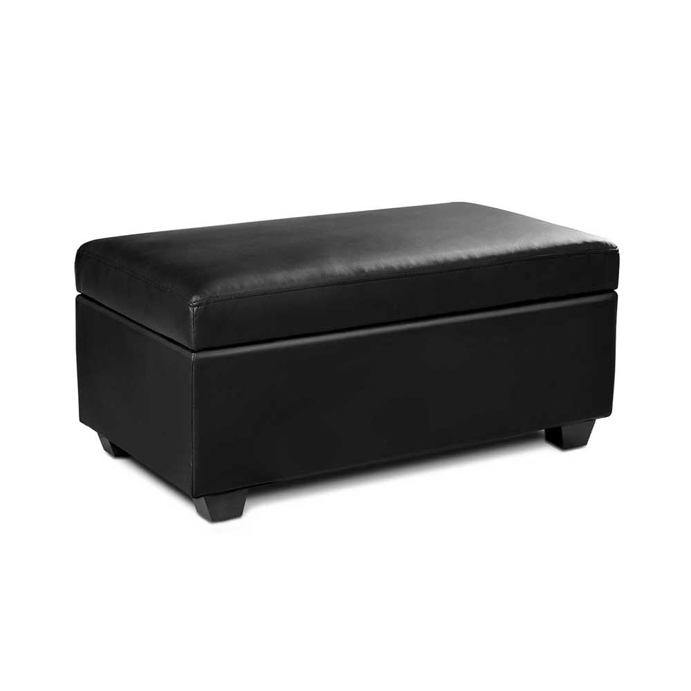 Faux PU Leather Storage Ottoman - Black - image1