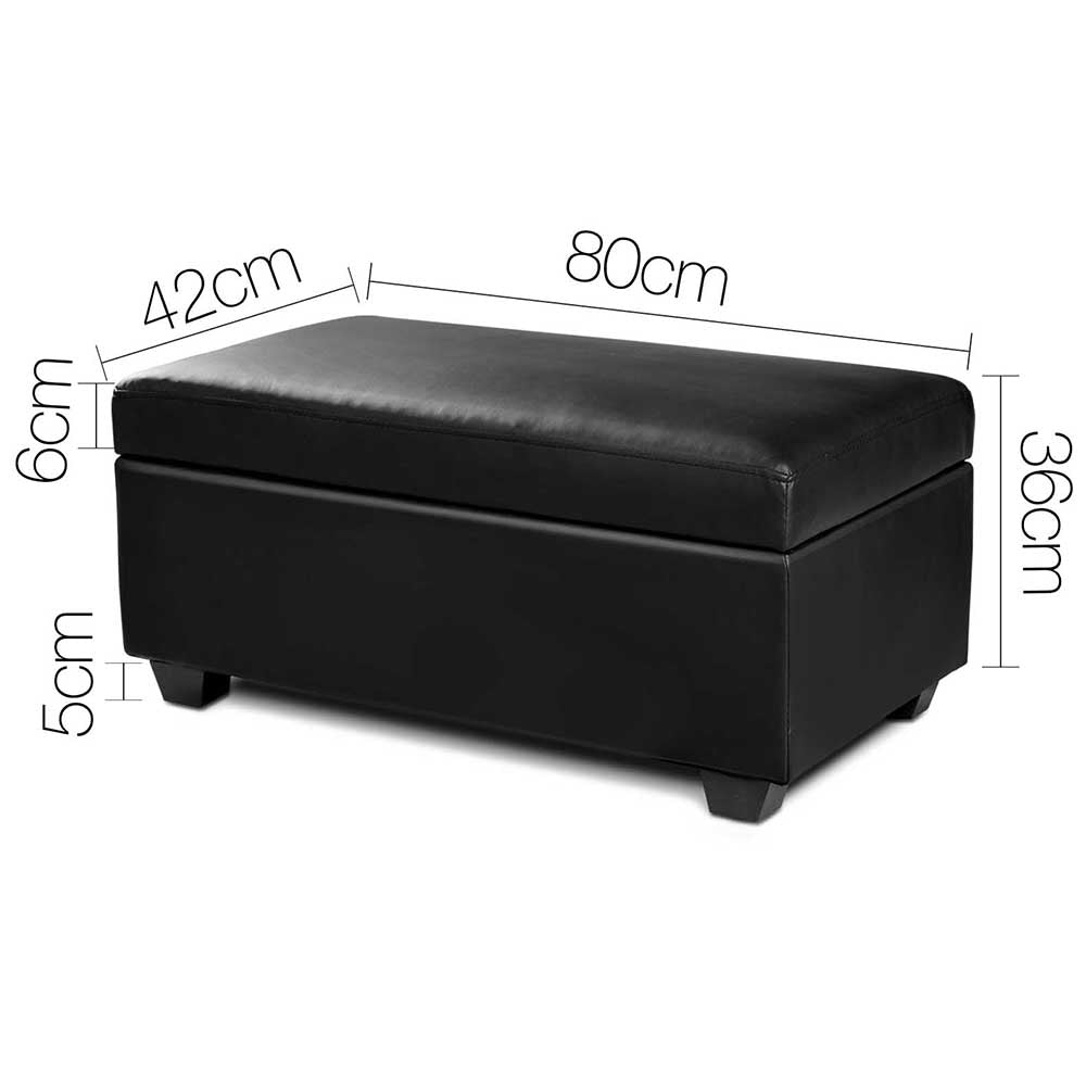 Faux PU Leather Storage Ottoman - Black - image2