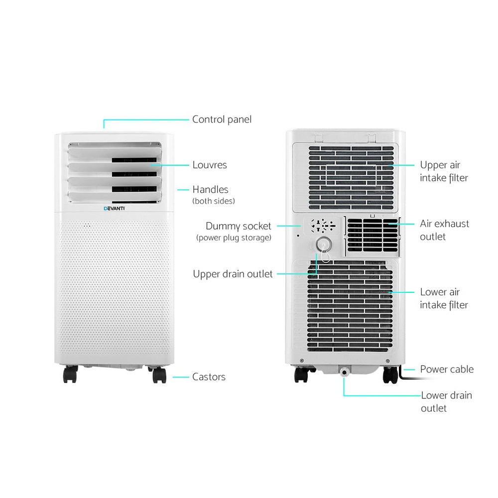 Portable Air Conditioner Cooling Mobile Fan Cooler Dehumidifier White 2000W - image3