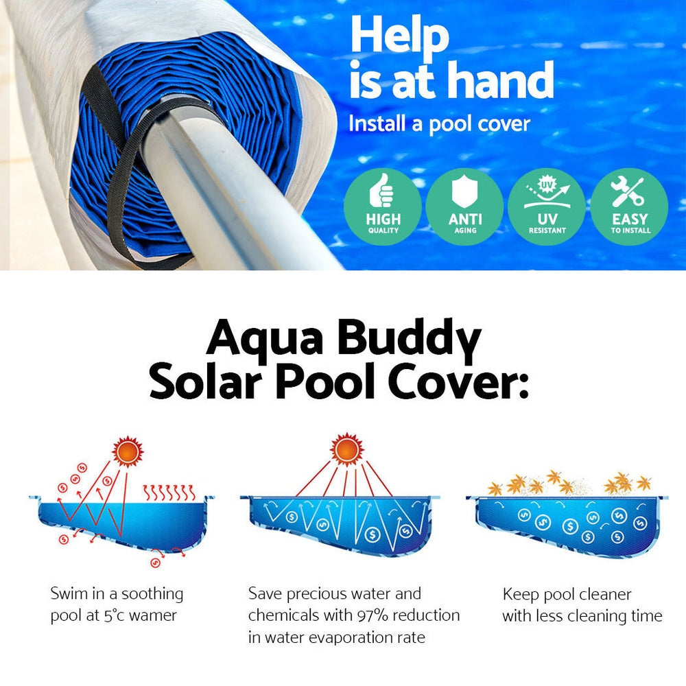 Aquabuddy Swimming Pool Cover Pools Roller Wheel Solar Blanket 500 Micron 11X8M - image5
