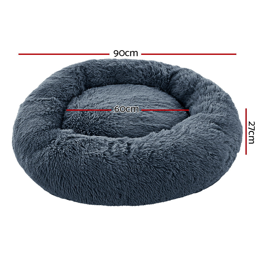 Pet Bed Dog Cat Calming Bed Large 90cm Dark Grey Sleeping Comfy Cave Washable - image2