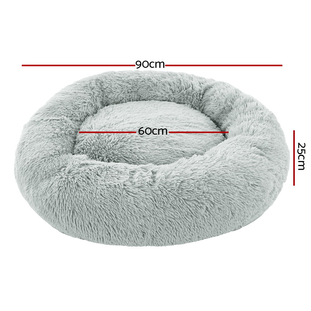 Pet Bed Dog Cat Calming Bed Large 90cm Light Grey Sleeping Comfy Cave Washable - image2