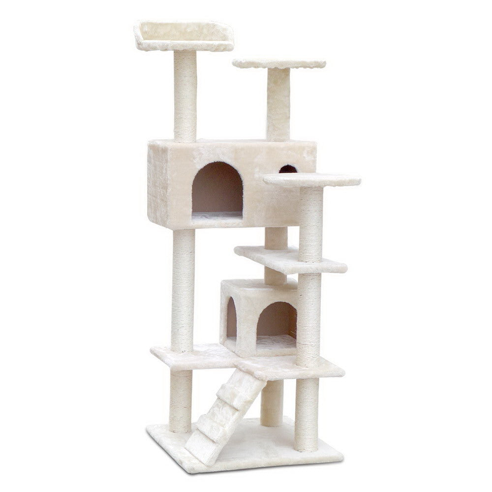 Cat Tree 134cm Trees Scratching Post Scratcher Tower Condo House Furniture Wood Beige - image1