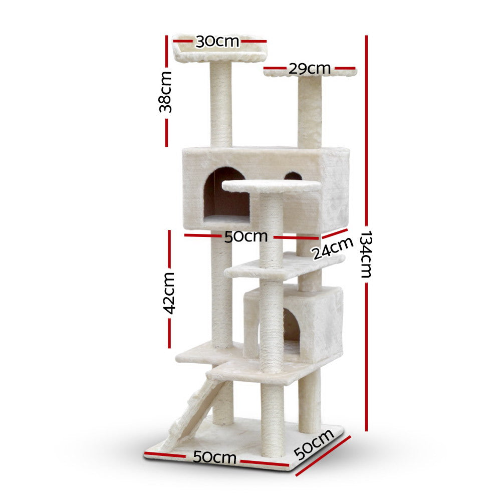 Cat Tree 134cm Trees Scratching Post Scratcher Tower Condo House Furniture Wood Beige - image2
