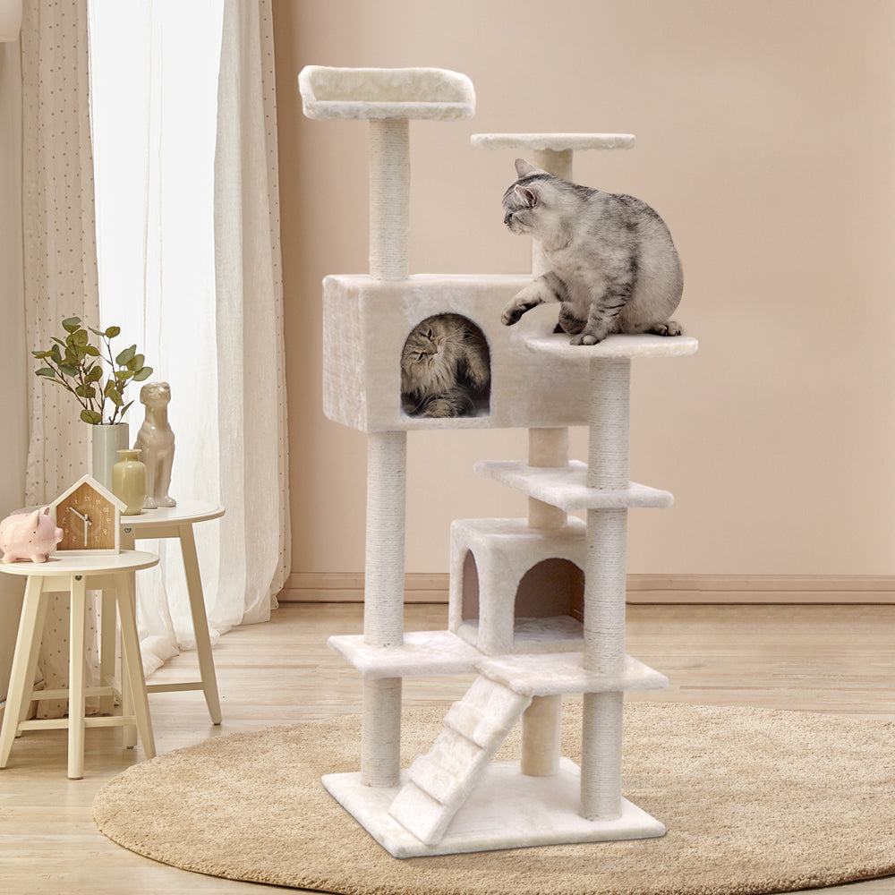 Cat Tree 134cm Trees Scratching Post Scratcher Tower Condo House Furniture Wood Beige - image9