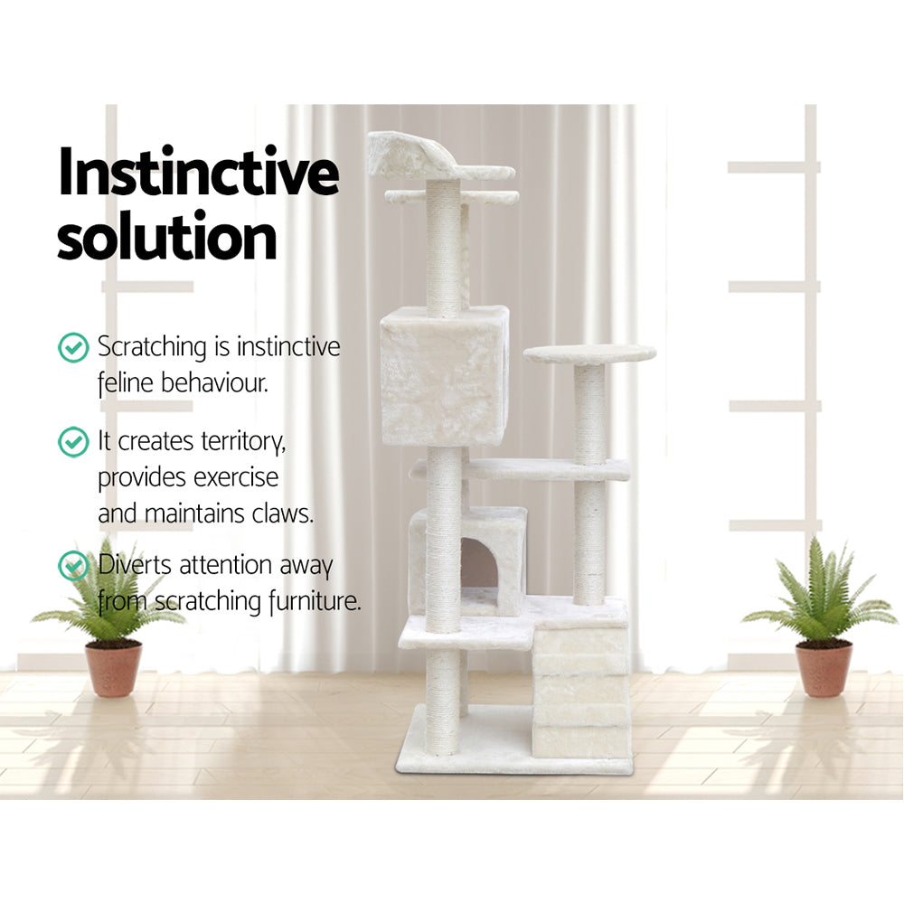 Cat Tree 134cm Trees Scratching Post Scratcher Tower Condo House Furniture Wood Beige - image10