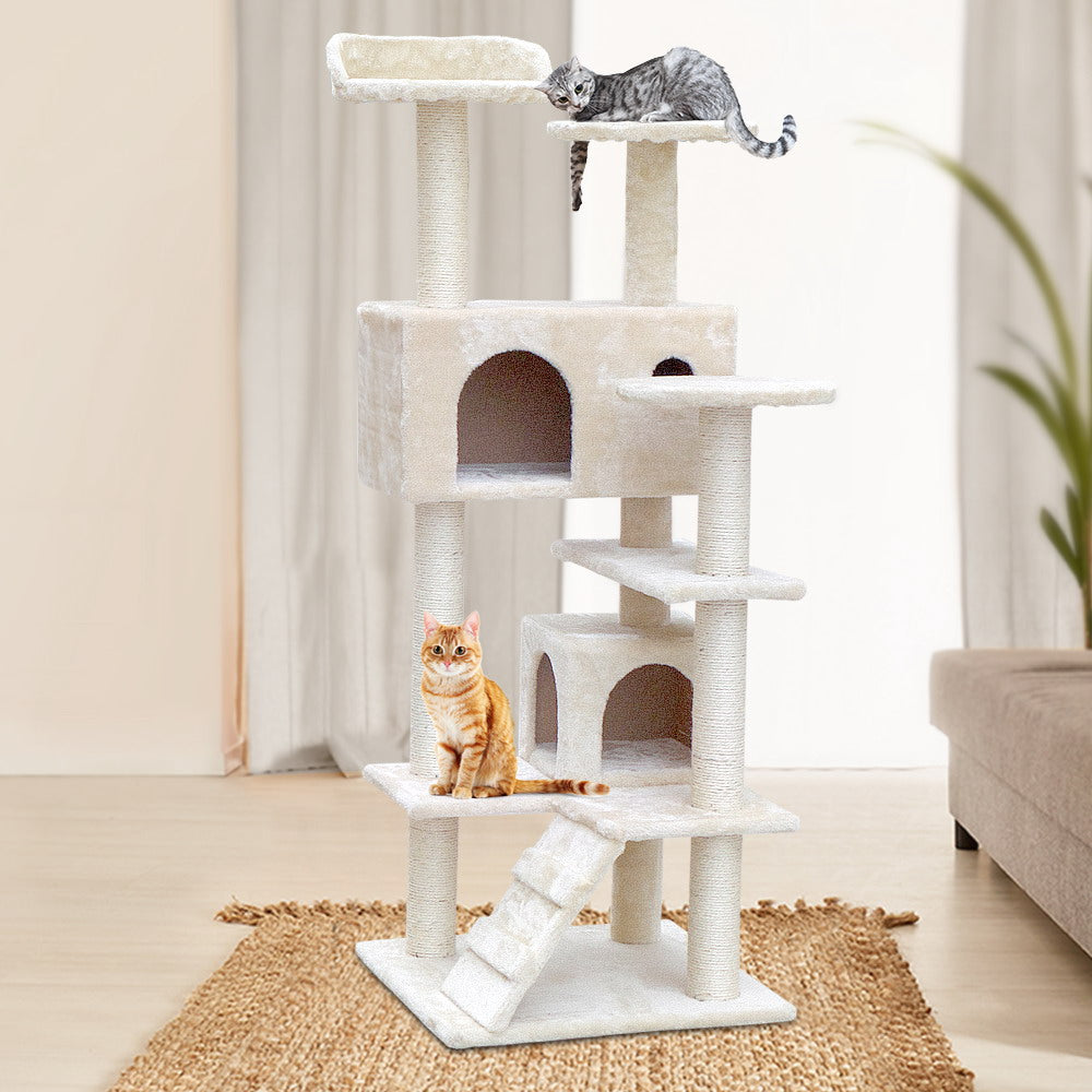 Cat Tree 134cm Trees Scratching Post Scratcher Tower Condo House Furniture Wood Beige - image7