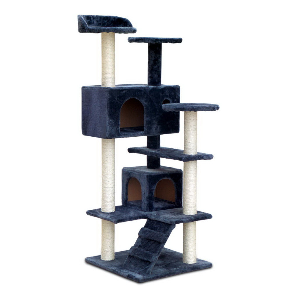 Cat Tree 134cm Trees Scratching Post Scratcher Tower Condo House Furniture Wood Grey - image1