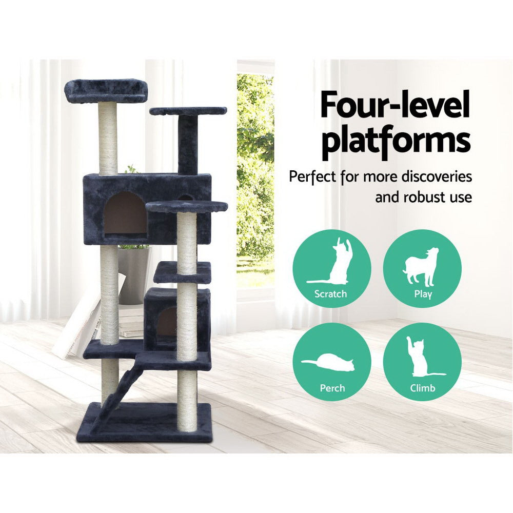 Cat Tree 134cm Trees Scratching Post Scratcher Tower Condo House Furniture Wood Grey - image3
