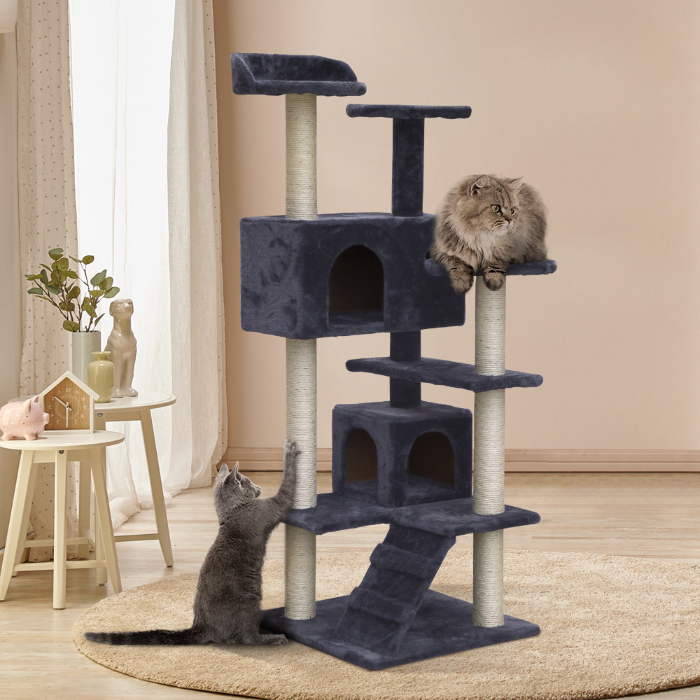 Cat Tree 134cm Trees Scratching Post Scratcher Tower Condo House Furniture Wood Grey - image9