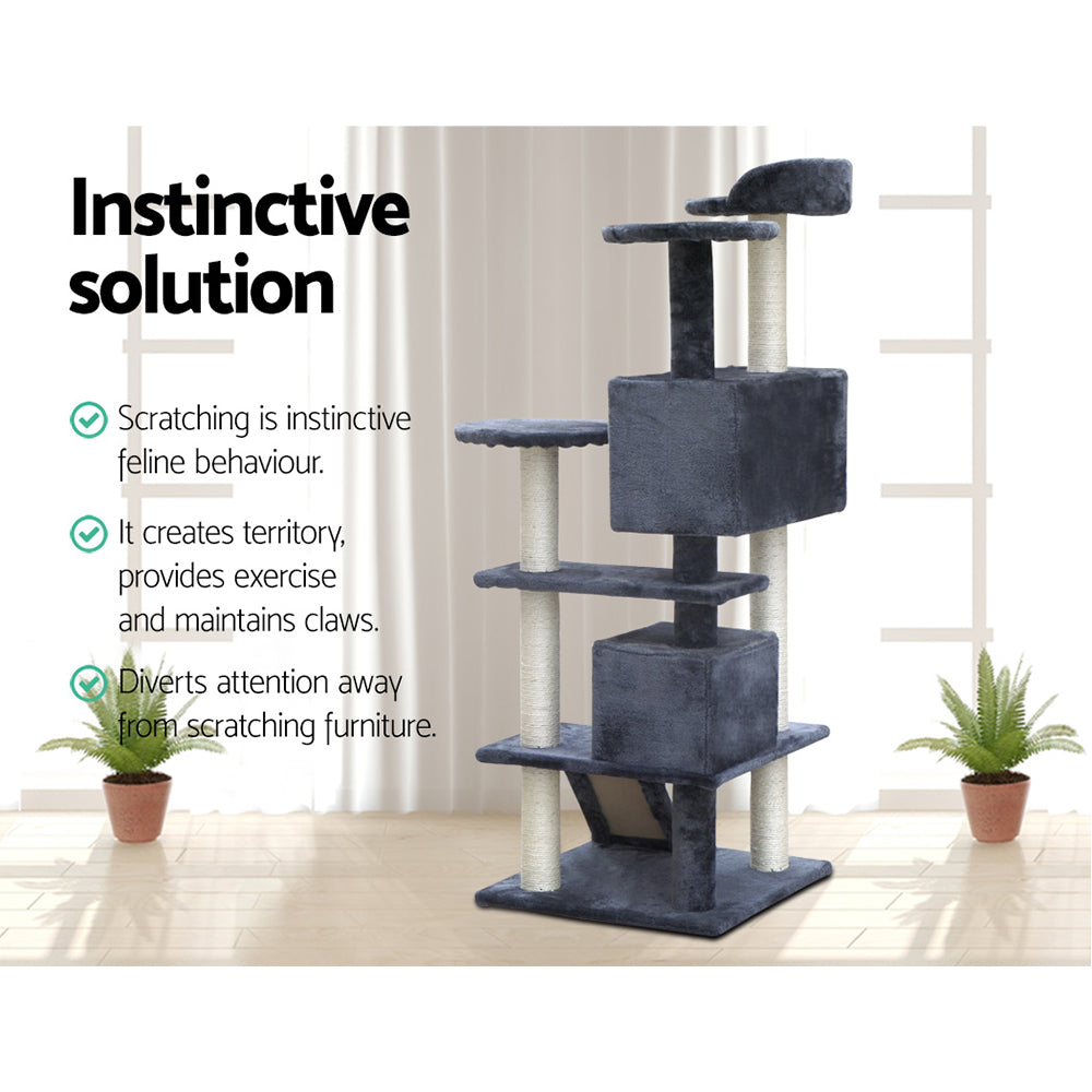 Cat Tree 134cm Trees Scratching Post Scratcher Tower Condo House Furniture Wood Grey - image10