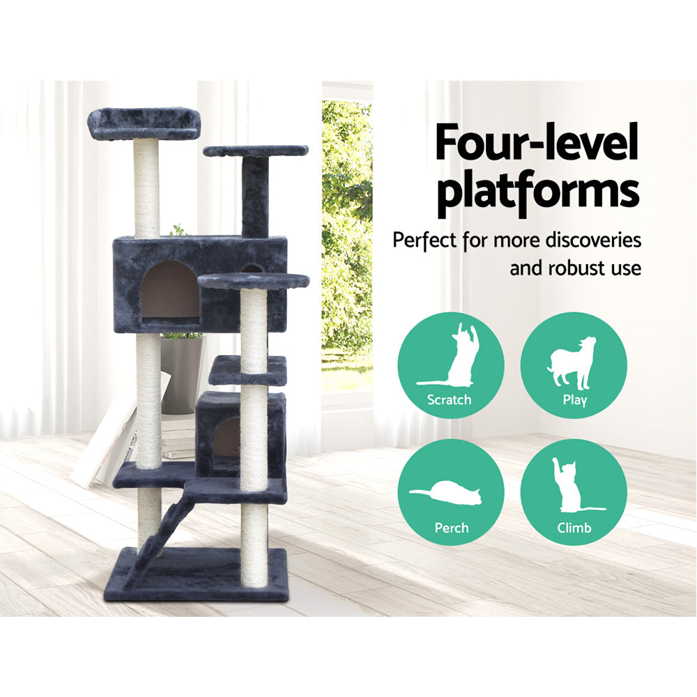 Cat Tree 134cm Trees Scratching Post Scratcher Tower Condo House Furniture Wood Grey - image11