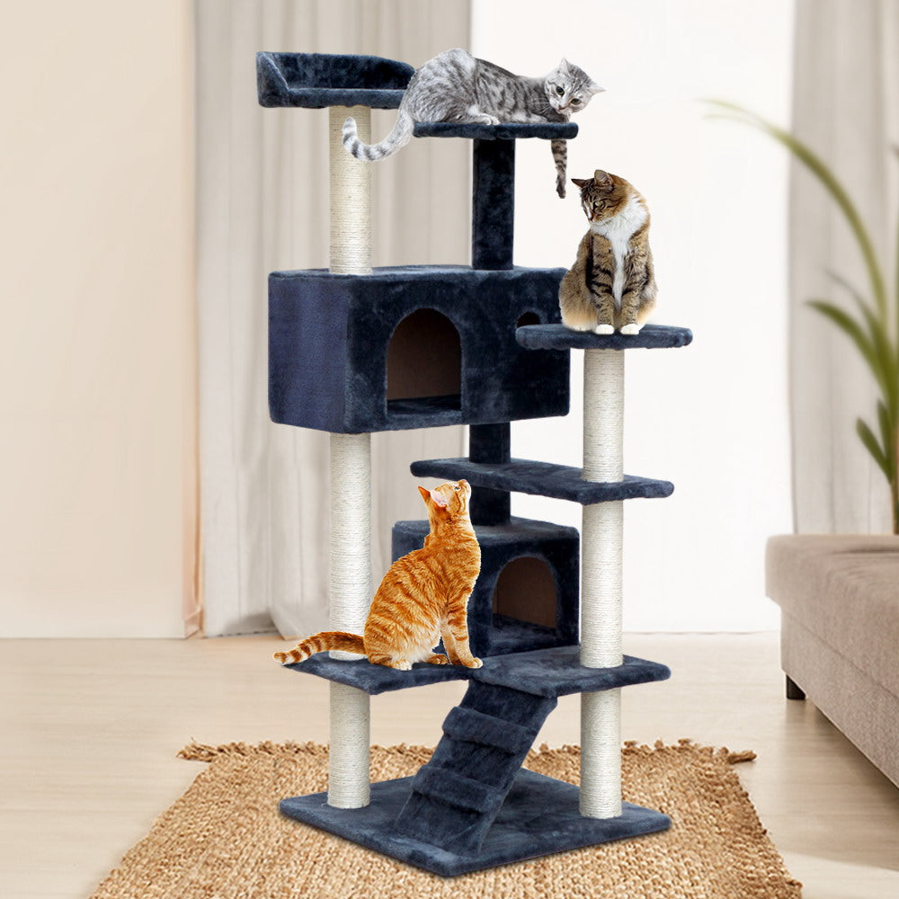 Cat Tree 134cm Trees Scratching Post Scratcher Tower Condo House Furniture Wood Grey - image7