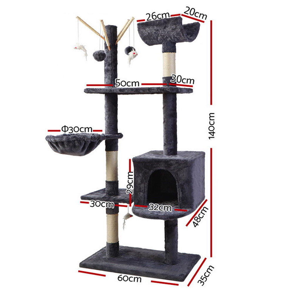 Cat Tree 140cm Trees Scratching Post Scratcher Tower Condo House Furniture Wood - image2