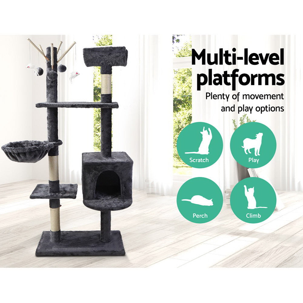 Cat Tree 140cm Trees Scratching Post Scratcher Tower Condo House Furniture Wood - image3