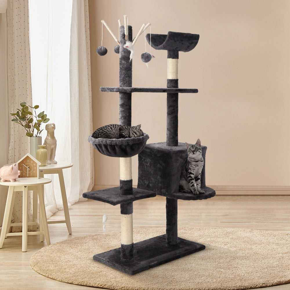 Cat Tree 140cm Trees Scratching Post Scratcher Tower Condo House Furniture Wood - image9