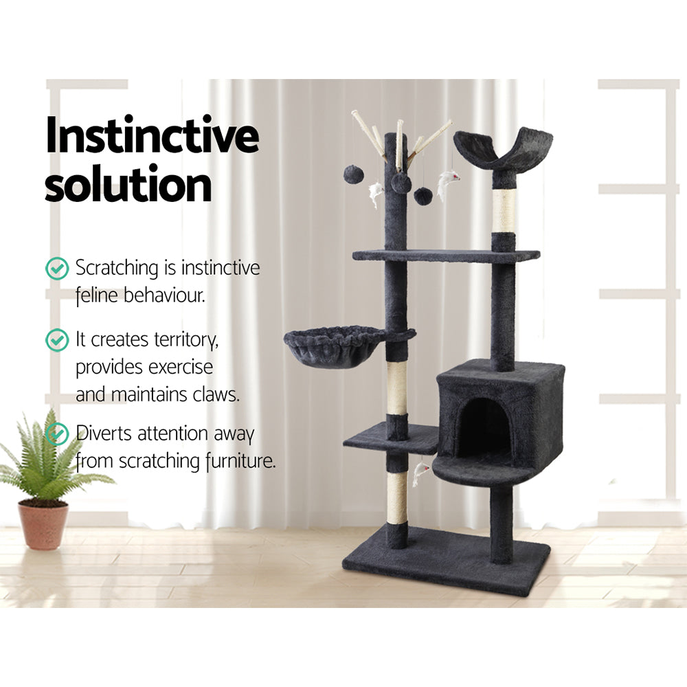 Cat Tree 140cm Trees Scratching Post Scratcher Tower Condo House Furniture Wood - image11