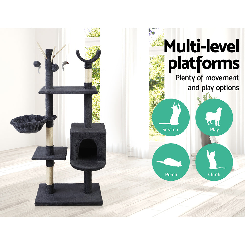Cat Tree 140cm Trees Scratching Post Scratcher Tower Condo House Furniture Wood - image12
