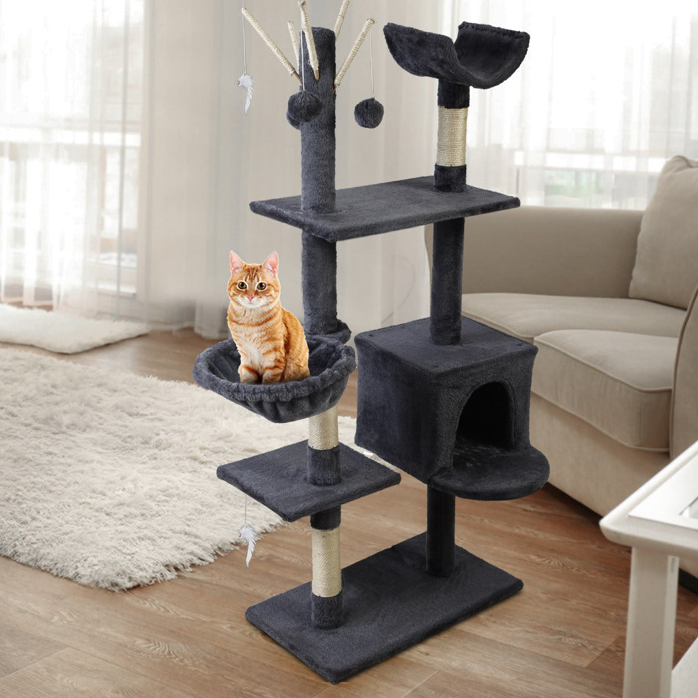 Cat Tree 140cm Trees Scratching Post Scratcher Tower Condo House Furniture Wood - image7