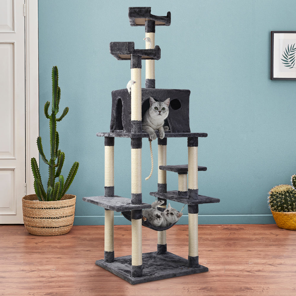 Cat Tree 184cm Trees Scratching Post Scratcher Tower Condo House Furniture Wood - image9