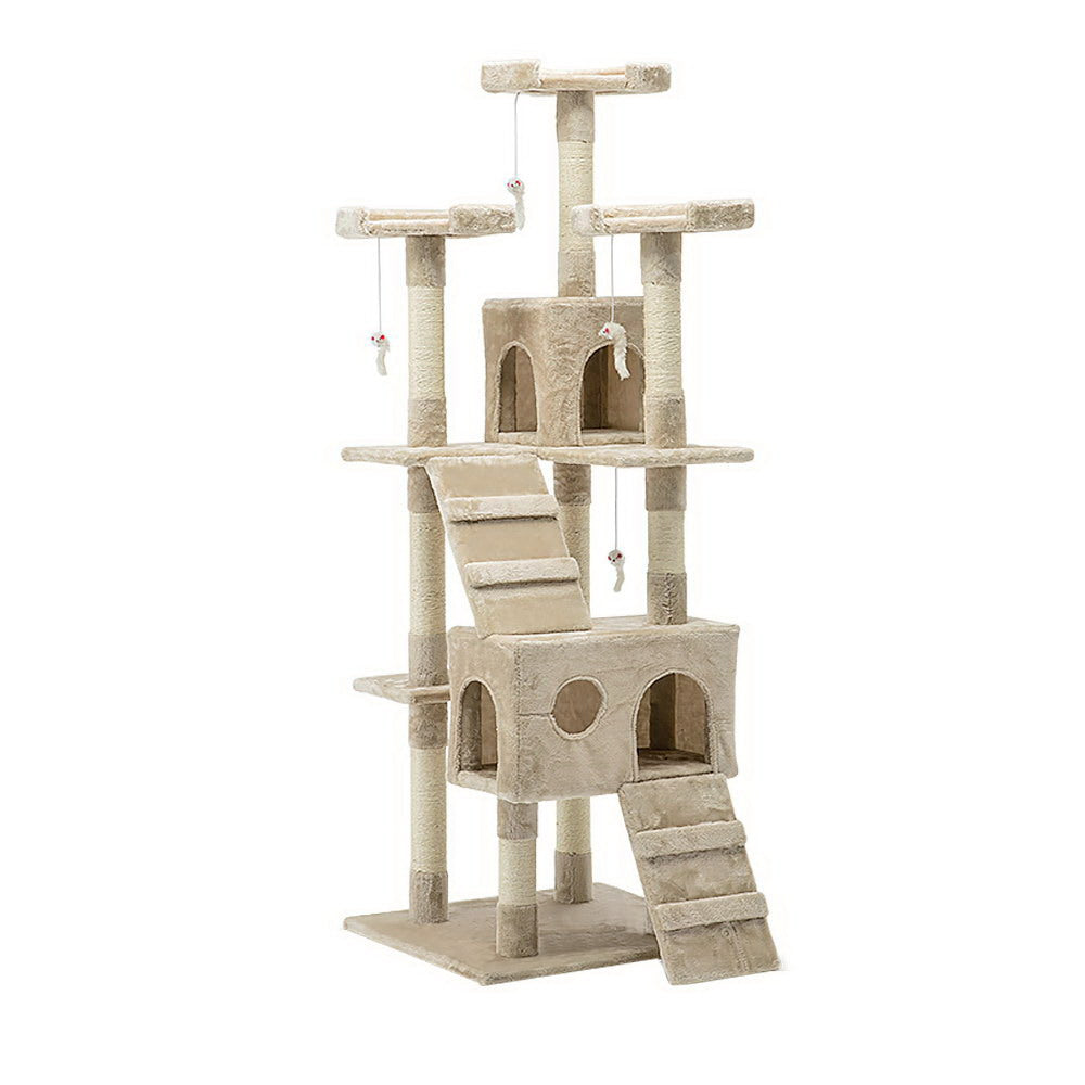Cat Tree 180cm Trees Scratching Post Scratcher Tower Condo House Furniture Wood Beige - image1