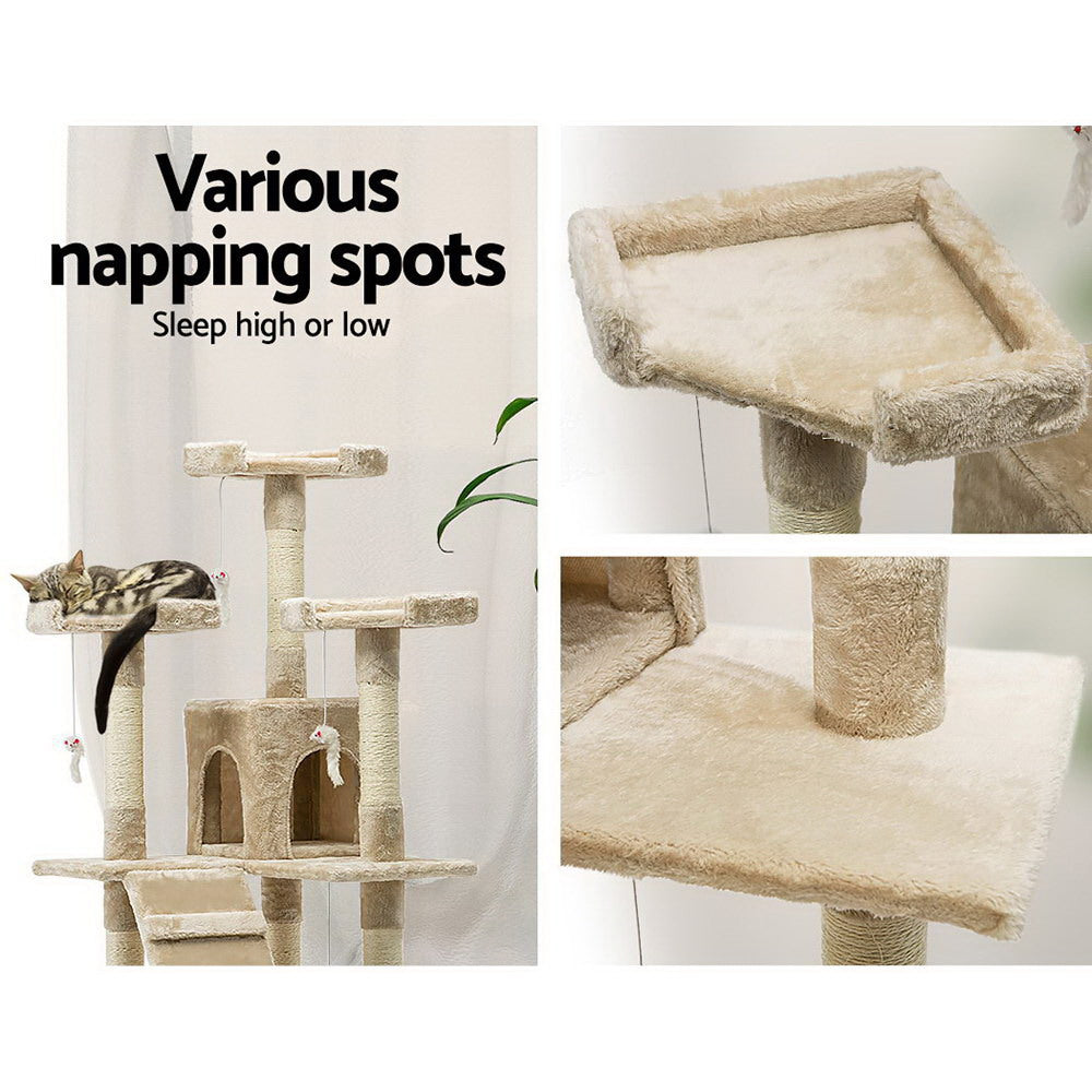 Cat Tree 180cm Trees Scratching Post Scratcher Tower Condo House Furniture Wood Beige - image5