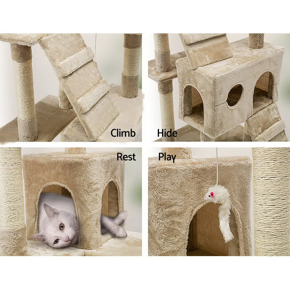 Cat Tree 180cm Trees Scratching Post Scratcher Tower Condo House Furniture Wood Beige - image6