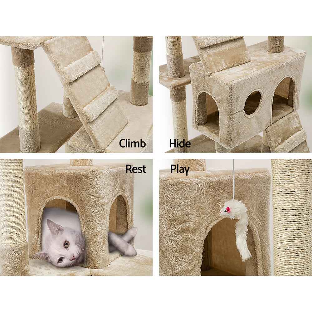 Cat Tree 180cm Trees Scratching Post Scratcher Tower Condo House Furniture Wood Beige - image11