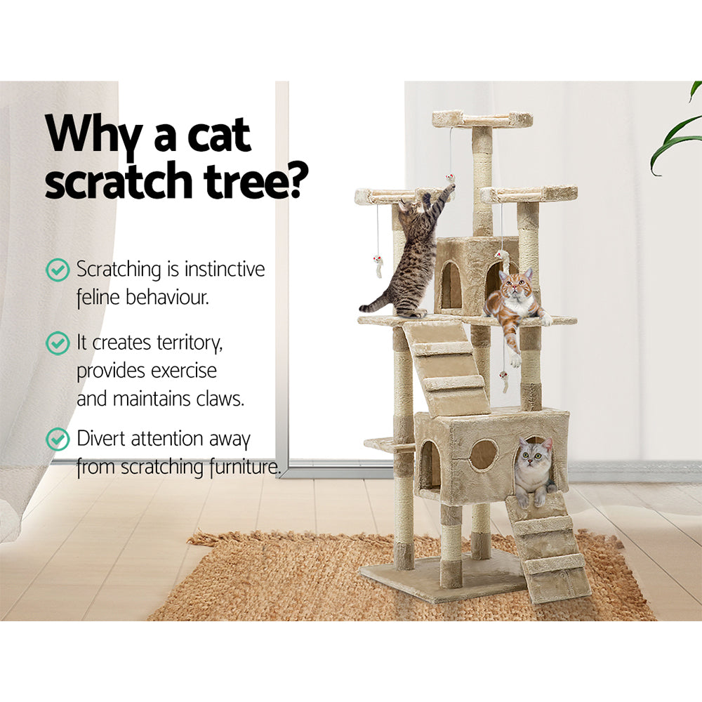 Cat Tree 180cm Trees Scratching Post Scratcher Tower Condo House Furniture Wood Beige - image12