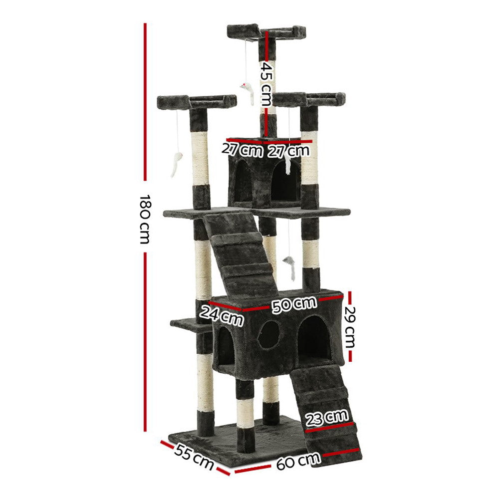 Cat Tree 180cm Trees Scratching Post Scratcher Tower Condo House Furniture Wood - image2