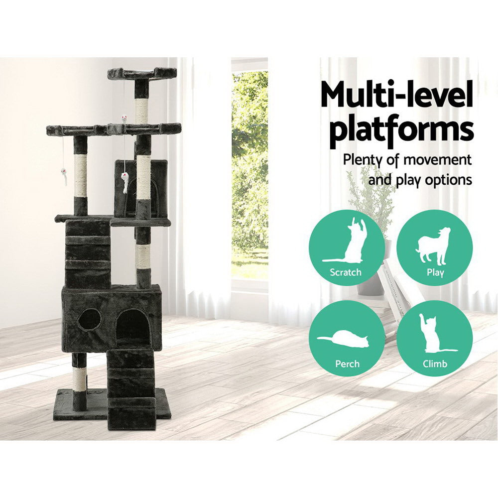 Cat Tree 180cm Trees Scratching Post Scratcher Tower Condo House Furniture Wood - image3