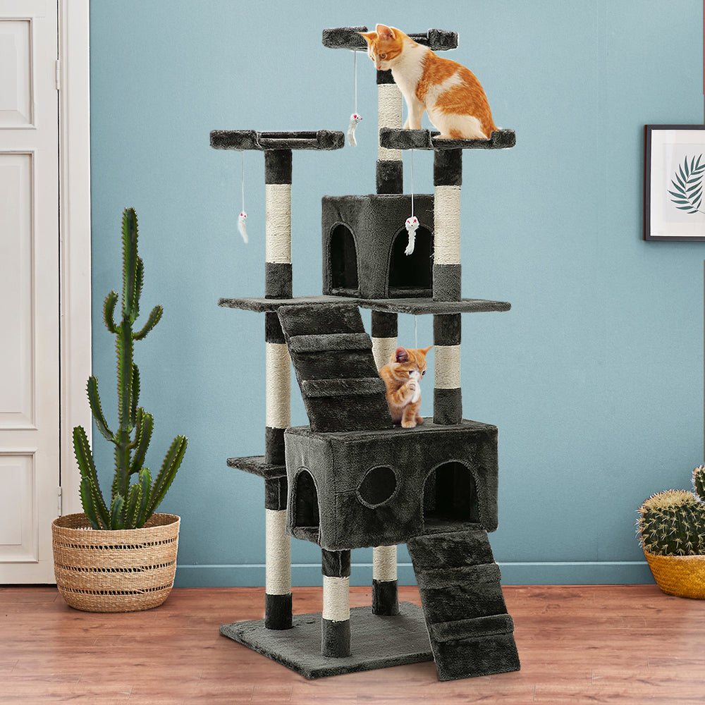 Cat Tree 180cm Trees Scratching Post Scratcher Tower Condo House Furniture Wood - image9