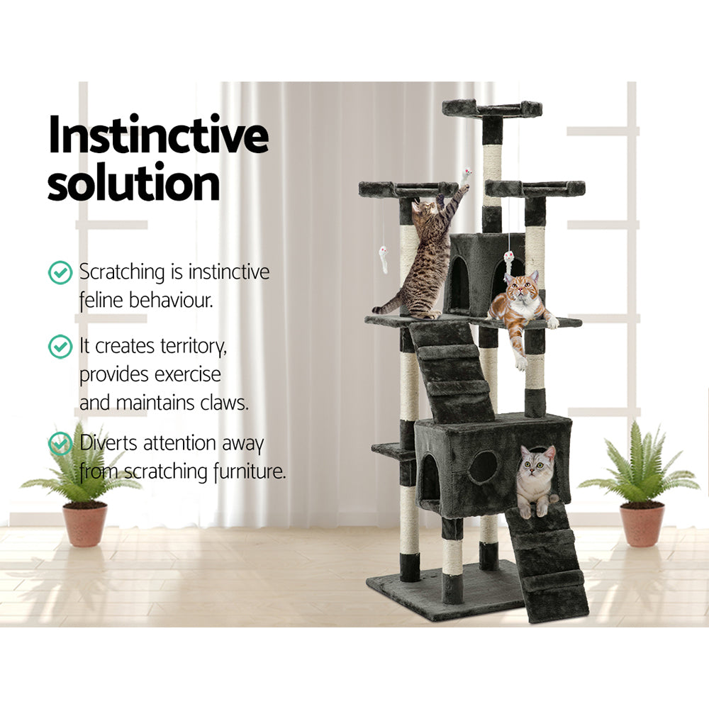 Cat Tree 180cm Trees Scratching Post Scratcher Tower Condo House Furniture Wood - image12