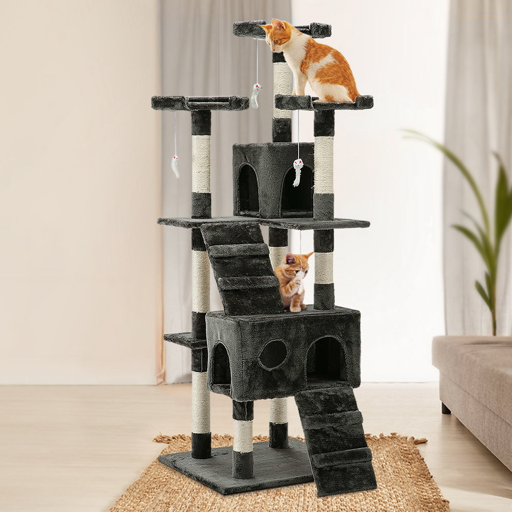 Cat Tree 180cm Trees Scratching Post Scratcher Tower Condo House Furniture Wood - image7