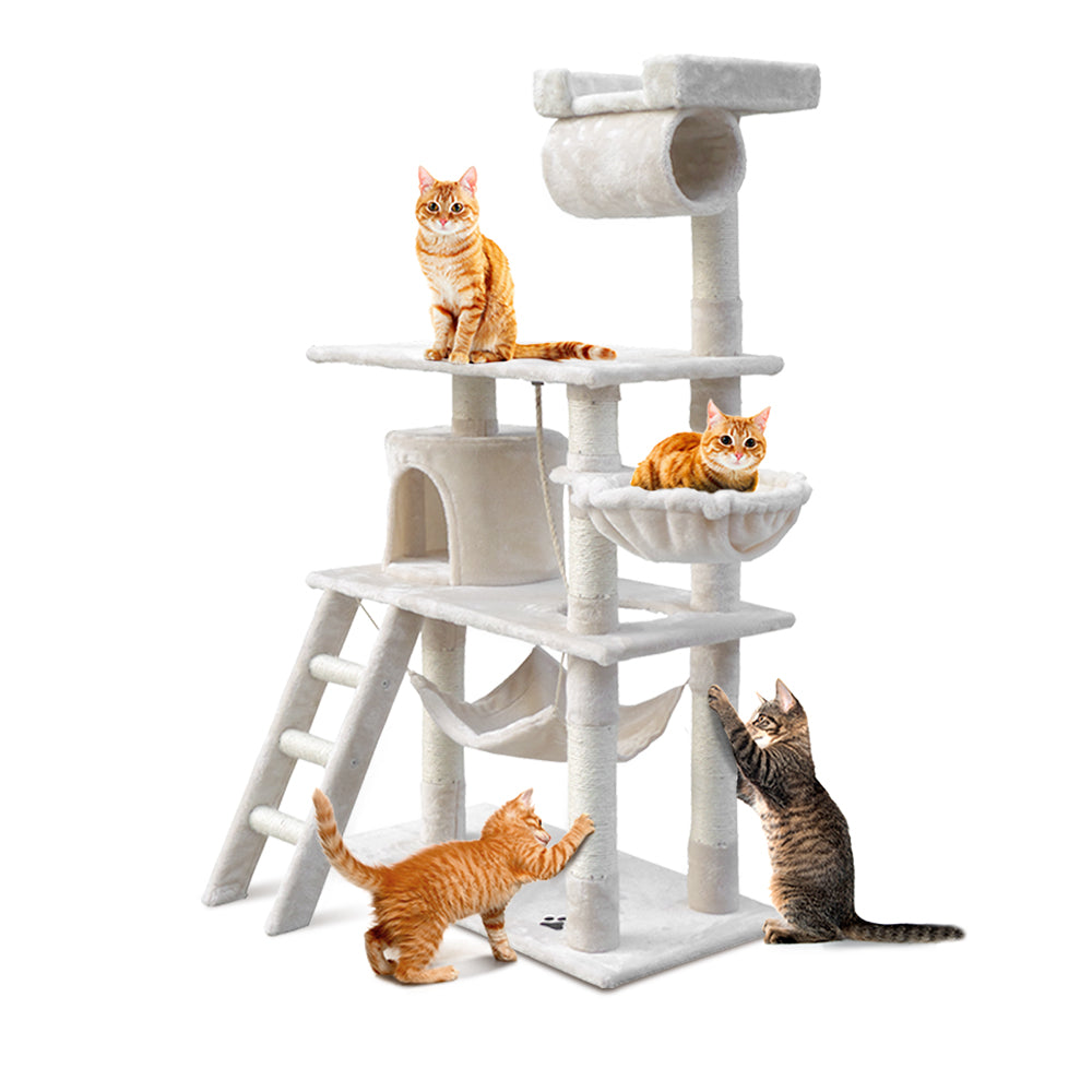 Cat Tree 141cm Trees Scratching Post Scratcher Tower Condo House Furniture Wood Beige - image1
