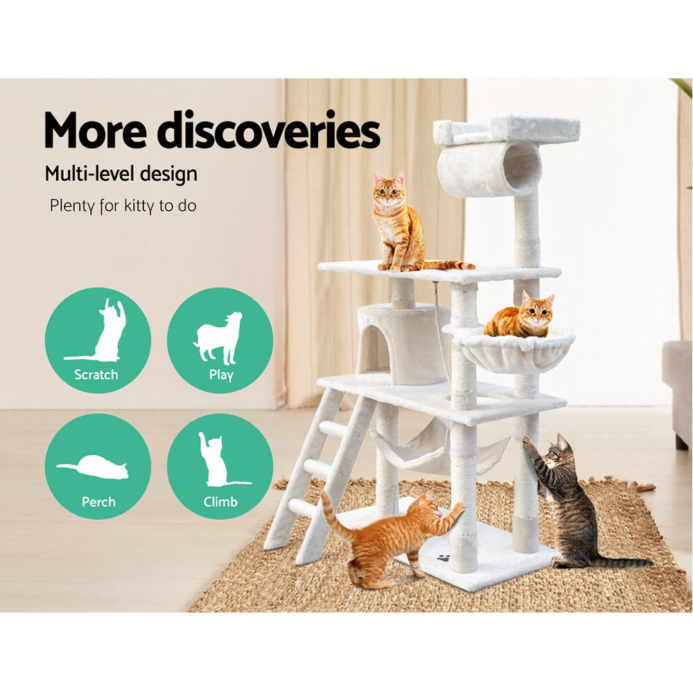 Cat Tree 141cm Trees Scratching Post Scratcher Tower Condo House Furniture Wood Beige - image3