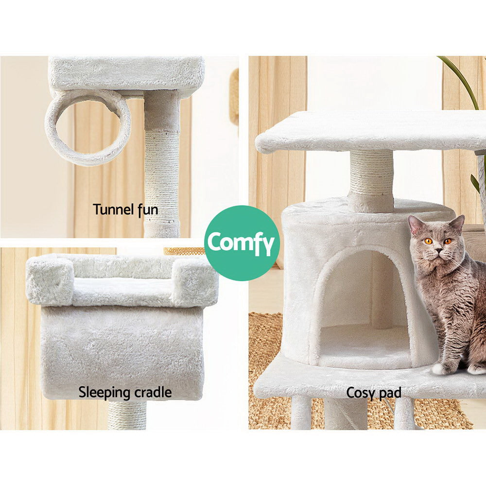 Cat Tree 141cm Trees Scratching Post Scratcher Tower Condo House Furniture Wood Beige - image5