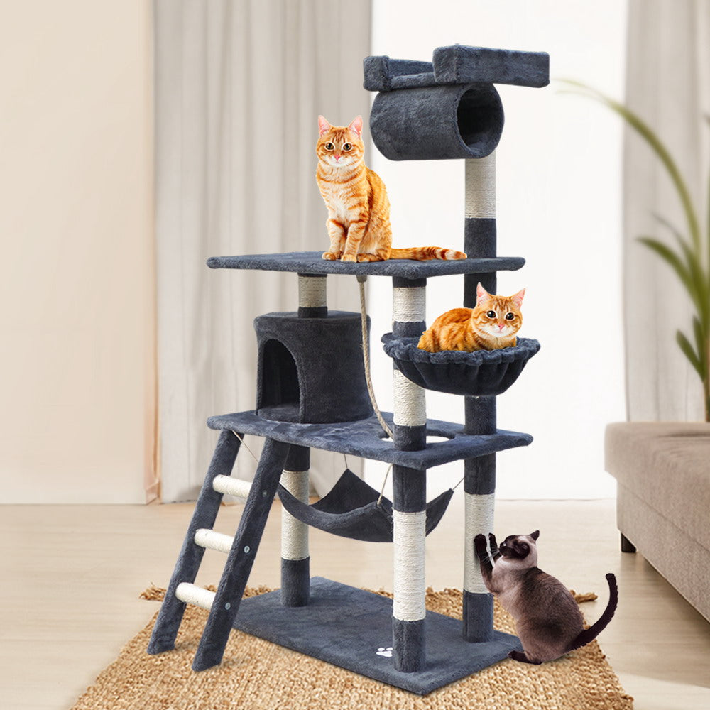 Cat Tree 141cm Trees Scratching Post Scratcher Tower Condo House Furniture Wood - image7
