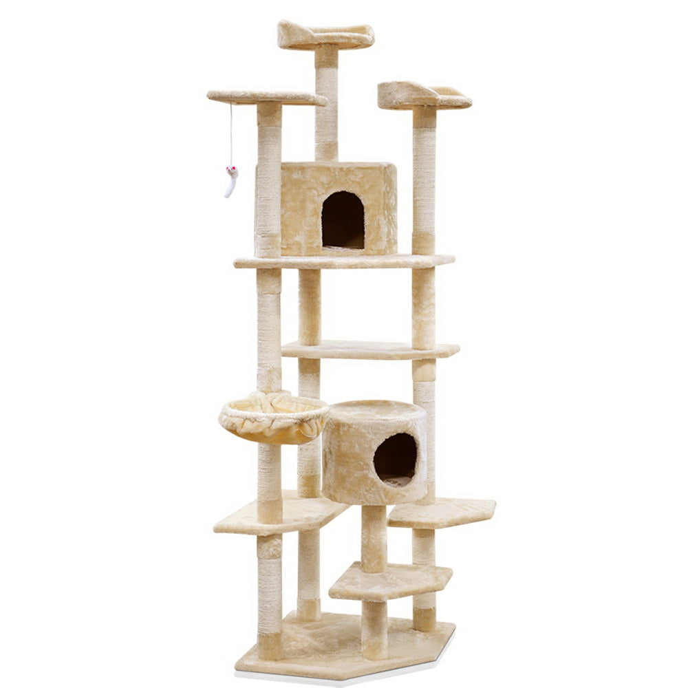Cat Tree 203cm Trees Scratching Post Scratcher Tower Condo House Furniture Wood Beige - image1