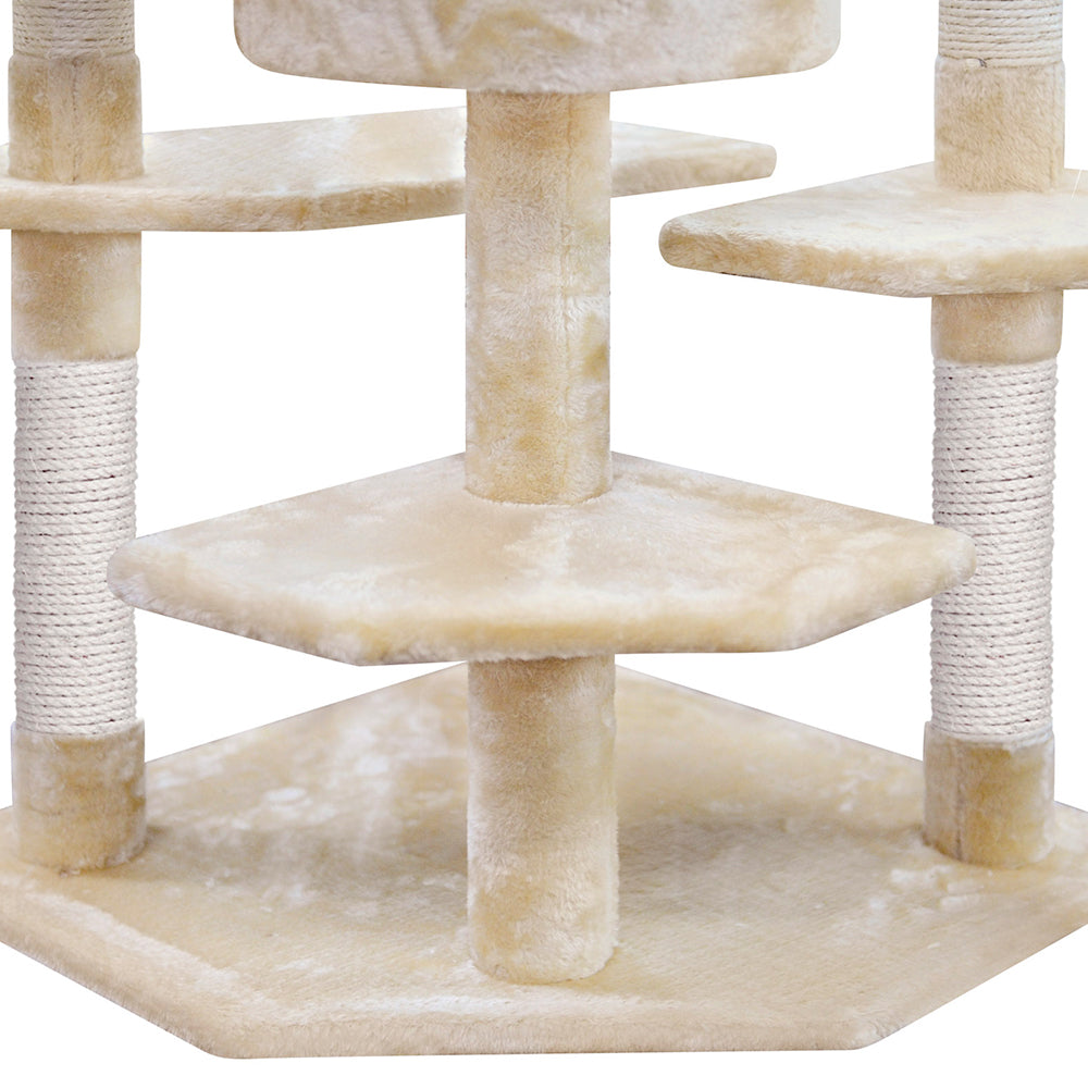 Cat Tree 203cm Trees Scratching Post Scratcher Tower Condo House Furniture Wood Beige - image8
