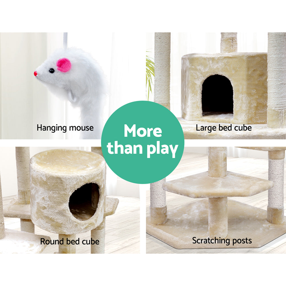 Cat Tree 203cm Trees Scratching Post Scratcher Tower Condo House Furniture Wood Beige - image11