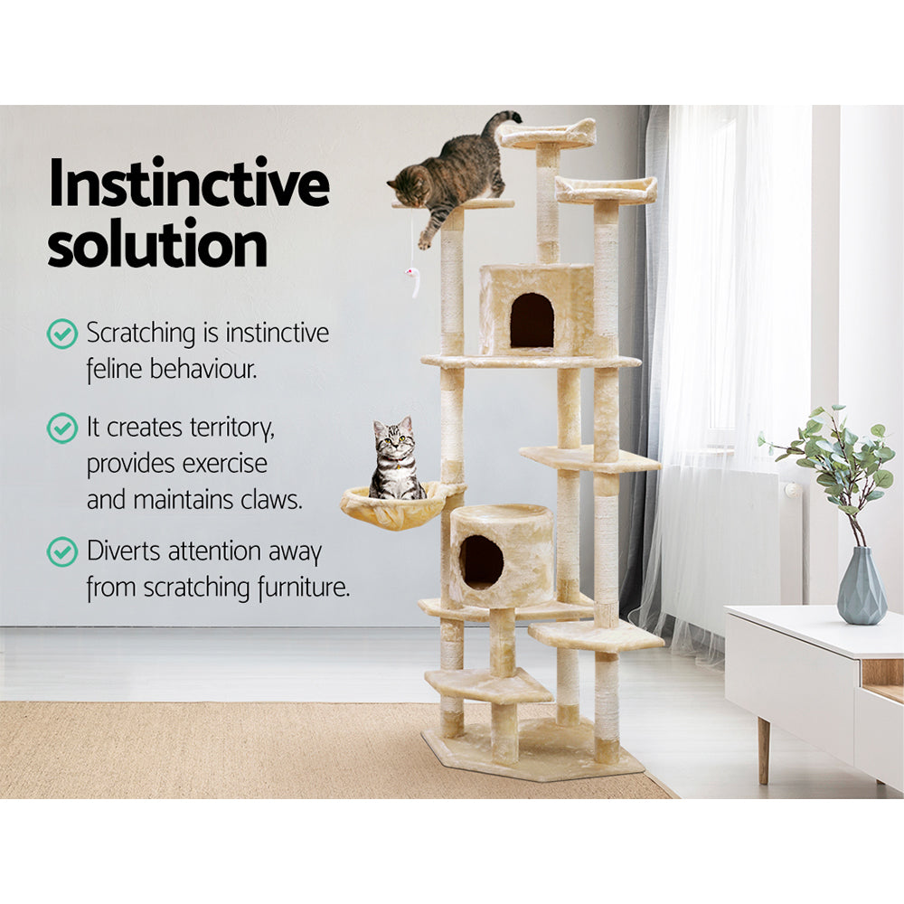 Cat Tree 203cm Trees Scratching Post Scratcher Tower Condo House Furniture Wood Beige - image12