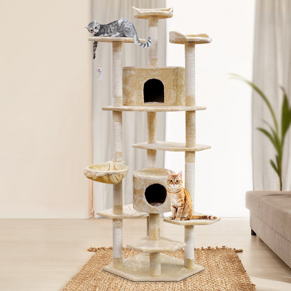 Cat Tree 203cm Trees Scratching Post Scratcher Tower Condo House Furniture Wood Beige - image7