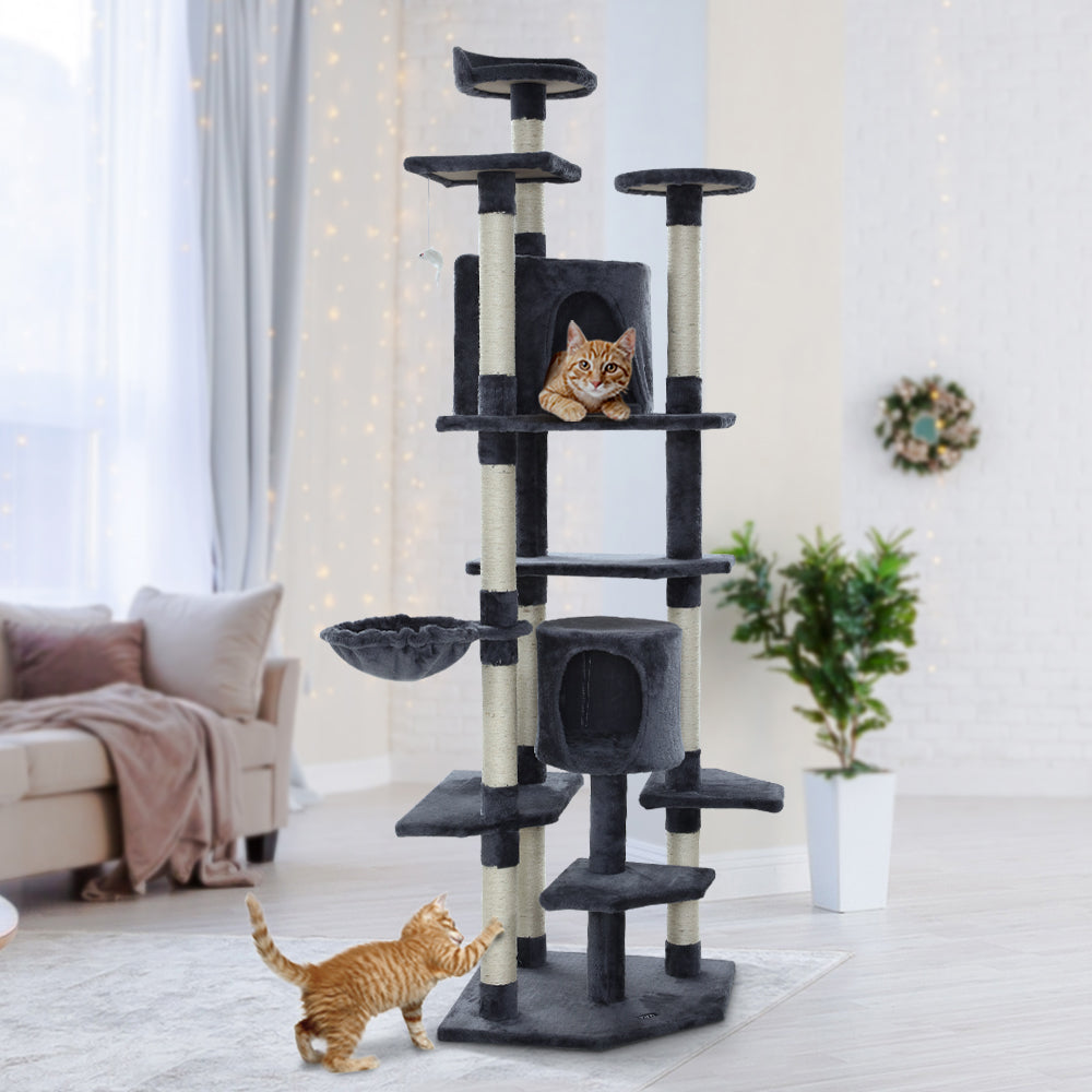 Cat Tree 203cm Trees Scratching Post Scratcher Tower Condo House Furniture Wood - image9