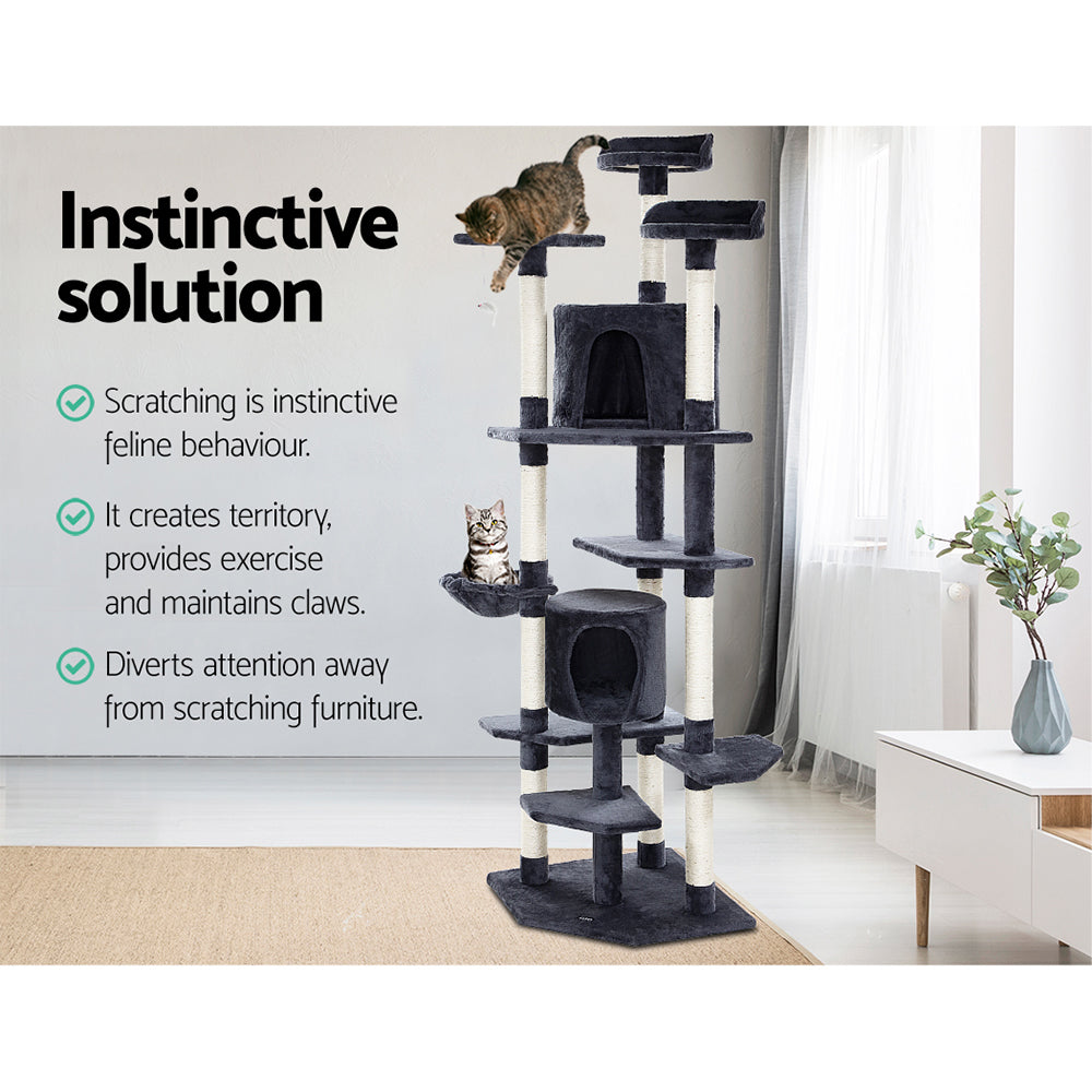 Cat Tree 203cm Trees Scratching Post Scratcher Tower Condo House Furniture Wood - image12