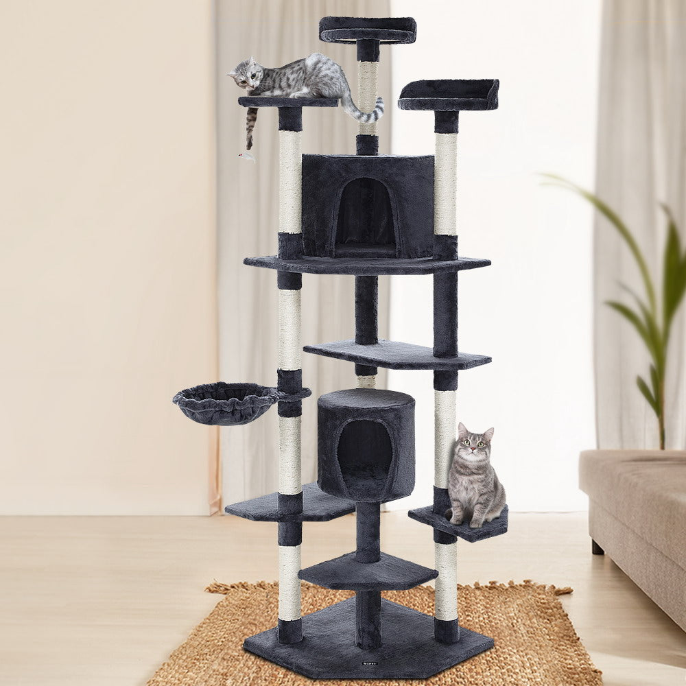 Cat Tree 203cm Trees Scratching Post Scratcher Tower Condo House Furniture Wood - image7