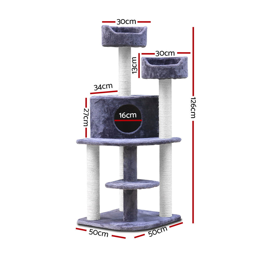 Cat Tree 126cm Trees Scratching Post Scratcher Tower Condo House Furniture Wood - image2